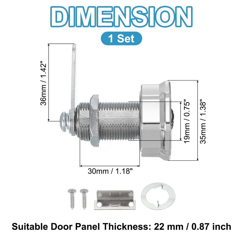 1-3/16" Combination Cabinet Cam Lock Cylinder Password Coded Lock Silver
