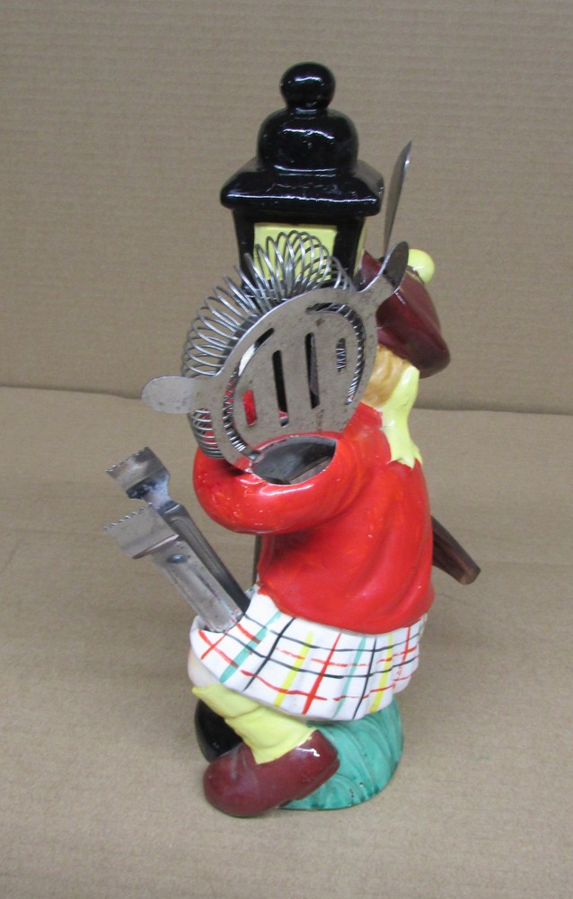 Vintage Bartender Tool Caddy With Tools Man Figure By Light Pole 1960's 11"