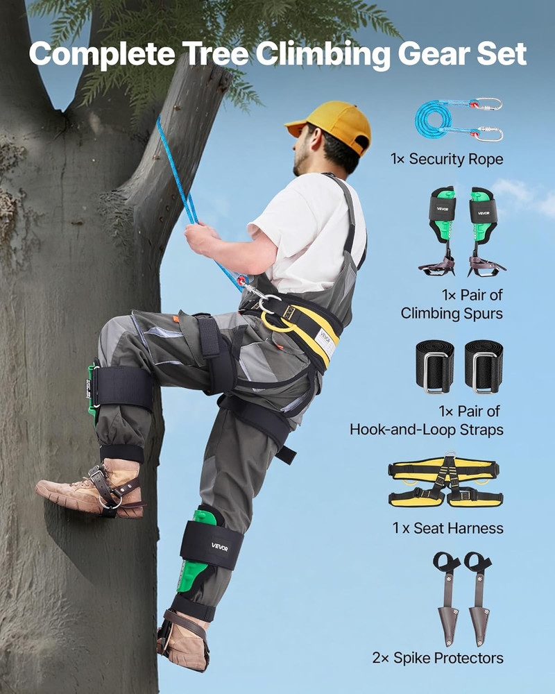 Tree Climbing Spikes Set, 1 Pair Height-Adjustable Climbing Spurs with Security