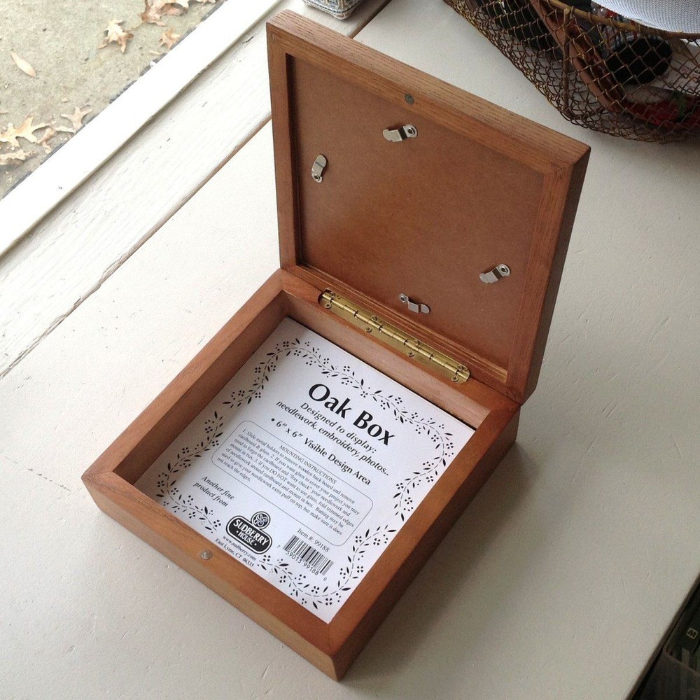 7" x 7" Sudberry Large Oak Box for Needlework Insert 6" x 6" window opening