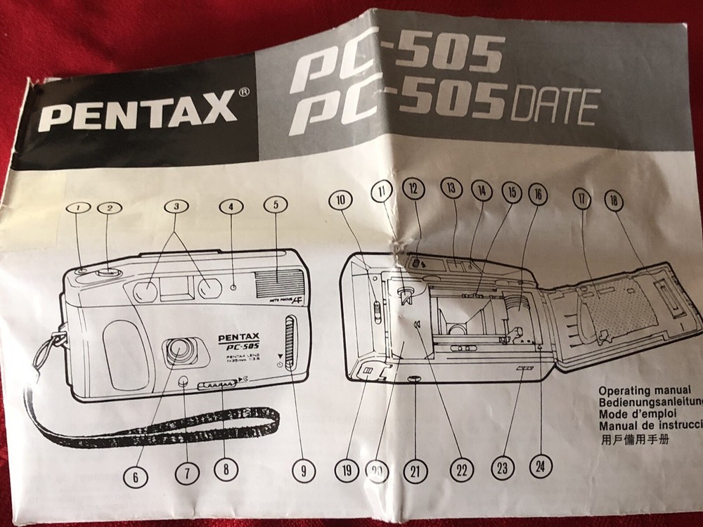 VINTAGE 1990 PENTAX PC-505 35MM CAMERA, CASE & INSTRUCTIONS EUC