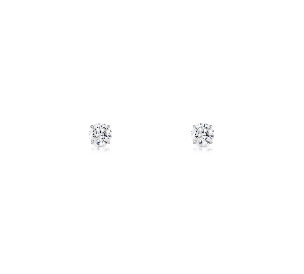14K Solid Yellow/White Gold Round CZ Stud Earrings Basket Setting 2-10mm