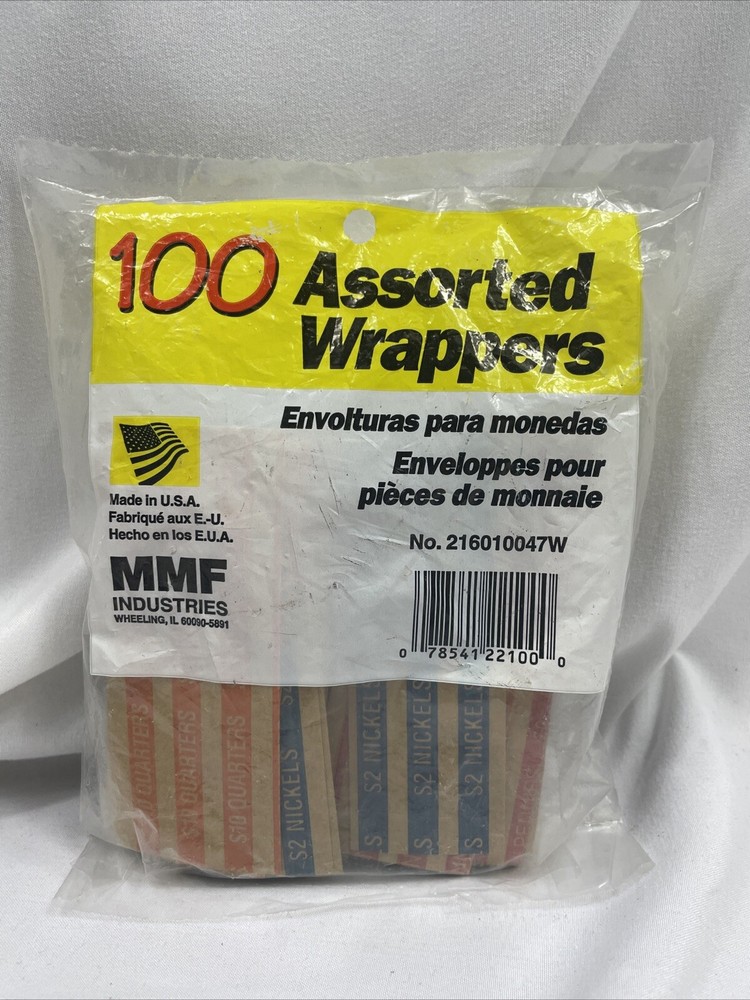 100 Pcs Assorted Packed Flat Stripped Coin Wrappers Coin Rolls Wrapper