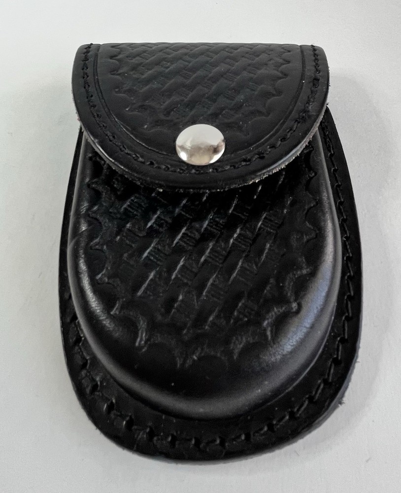 Boston Leather Handcuff Pouch 5514 Black Leather Basketweave Pattern Snap Close