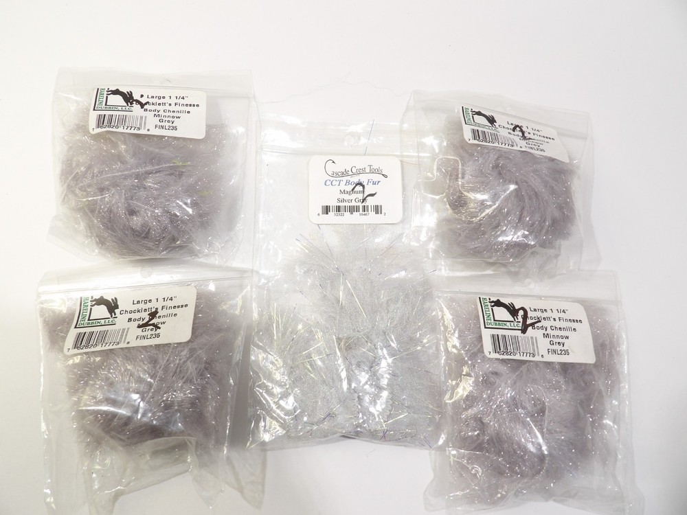 Fly tying material, fly fishing lure making material lot, body  gray silver