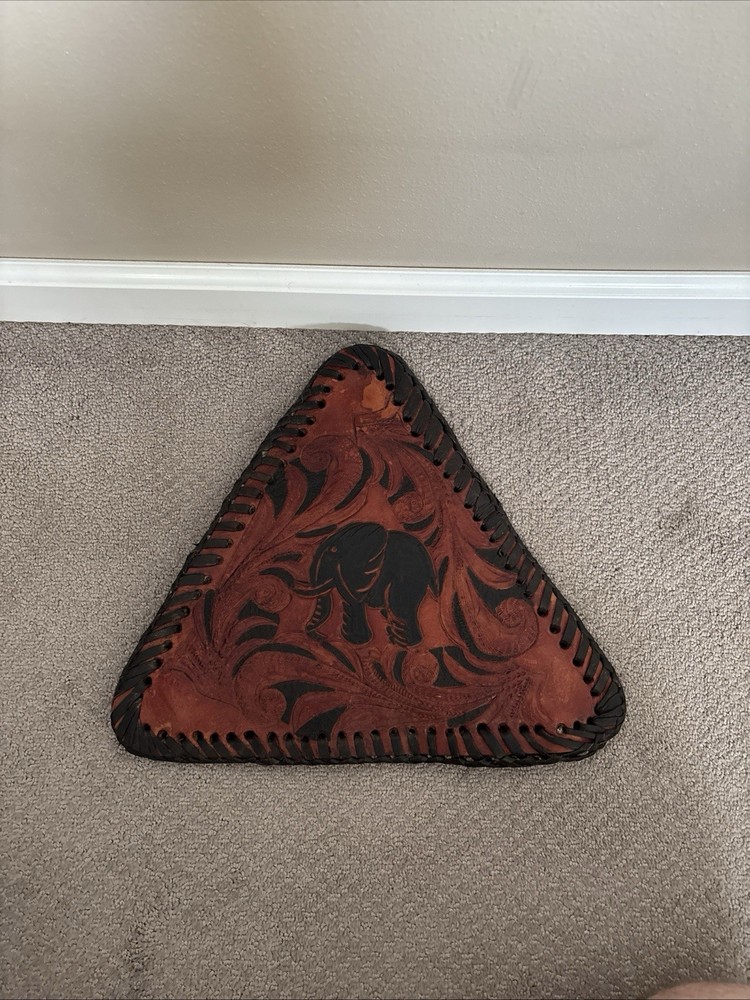 Hand Tooled Leather Saddle Seat Stool Cover Elephant Embossed