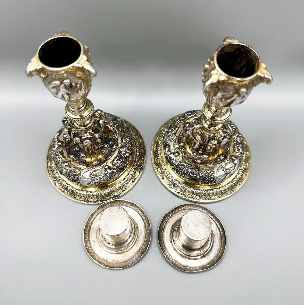 VICTORIAN PAIR GILT ELECTROTYPE 5.5" CANDLESTICKS ELKINGTON & CO 1900