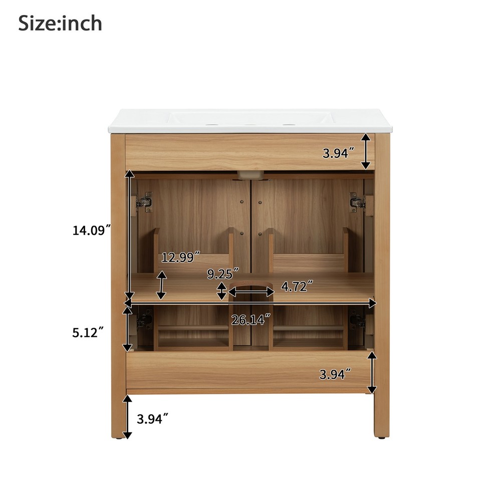 30" Wood Bathroom Vanity with Solid Wood Frame, 2 Soft Close Doors,1 Flip Drawer