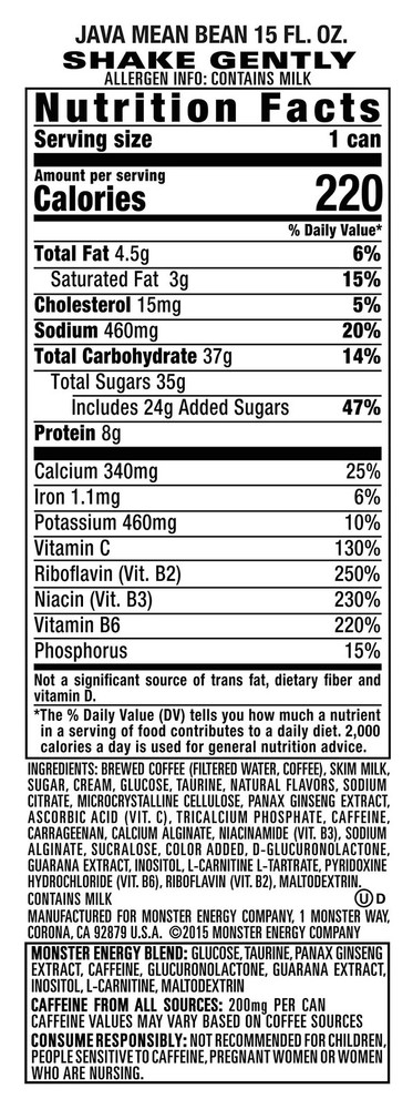 Energy Java Mean Bean, Coffee + Energy Drink, 15 Ounce
