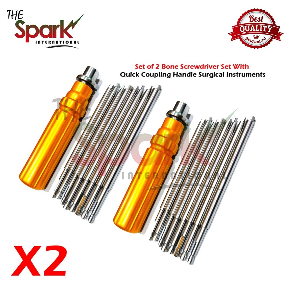 Set of 2 Bone Screwdriver Set With Quick Coupling Handle Surgical Instruments