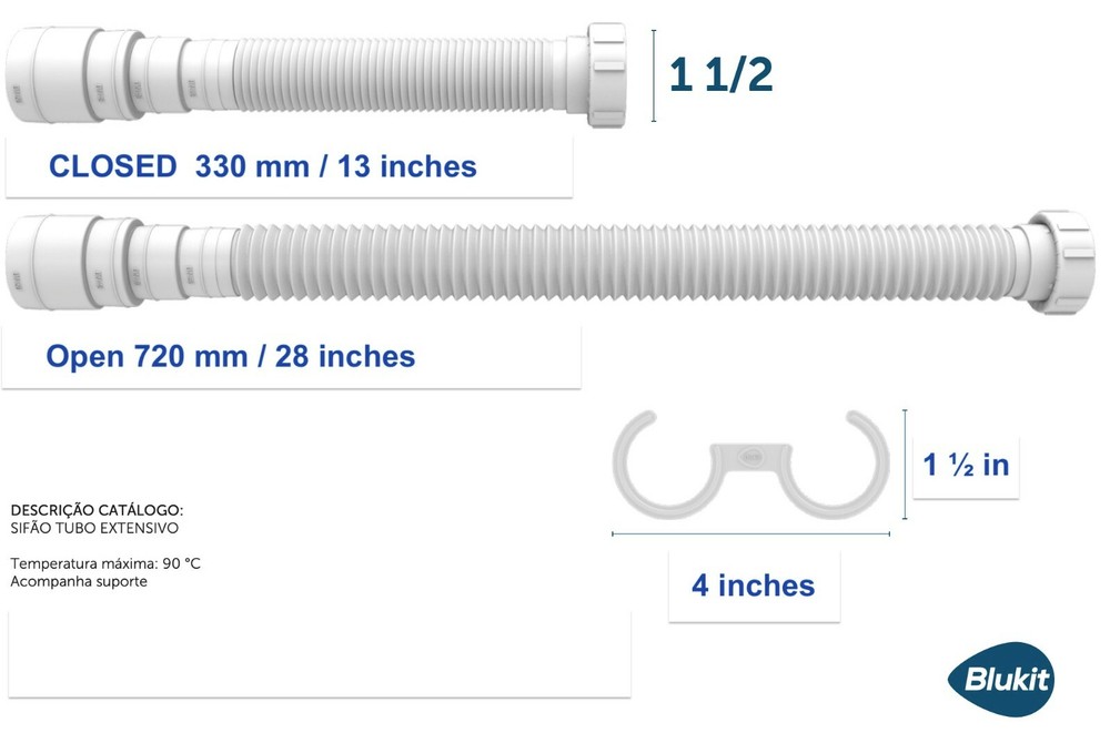 EasyDrain 030703-4100 UNIVERSAL P-TRAP - Expandable & Flexible 1-1/2" drain