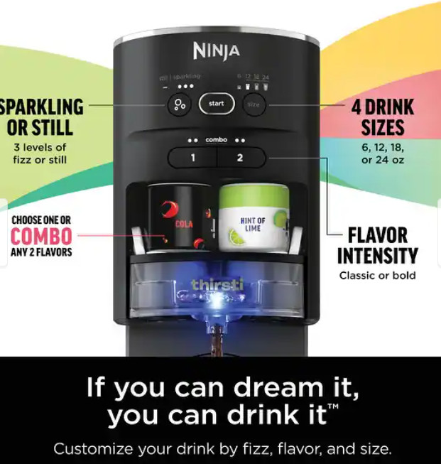 Ninja Thirsti Drink System Sparkling & Still Beverage Maker Black