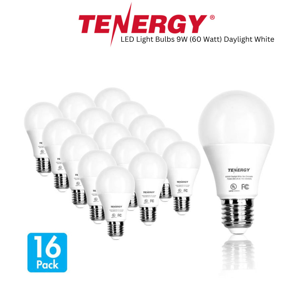 Tenergy LED Light Bulbs 9W (60 Watt) Daylight White 5000K - 16Pack