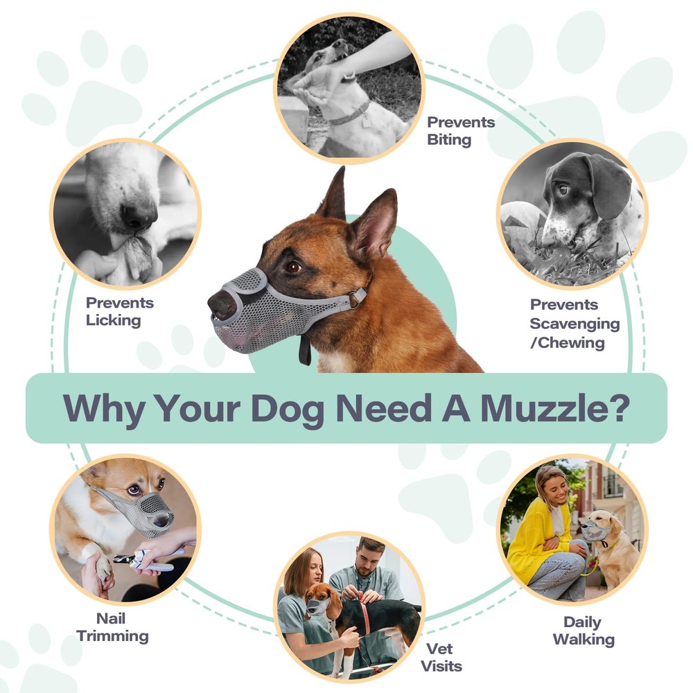 Dog Muzzle for Large Medium Small Dogs, Mesh Muzzle to Prevent Biting Chewing...