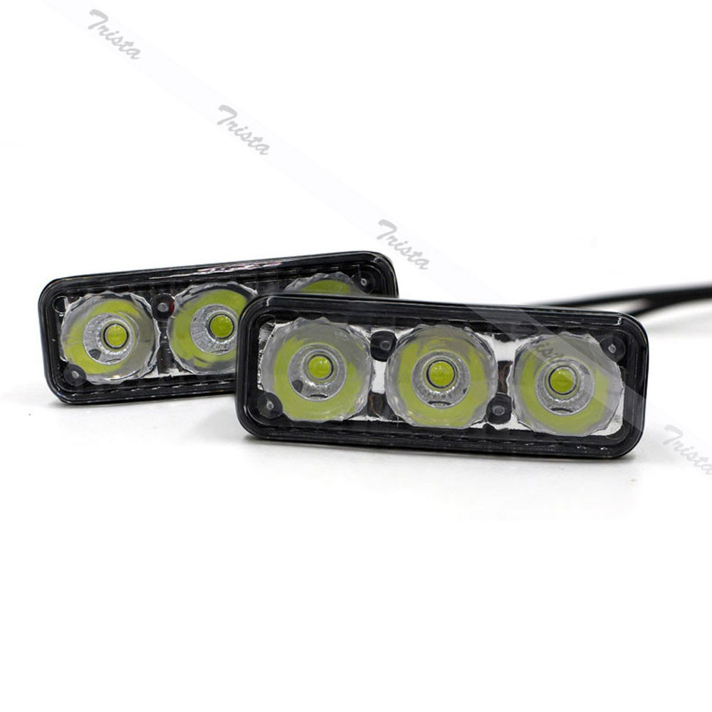 2pcs 3 LED White Car DRL Driving Light Remote Control Strobe Flash Warning Lamp