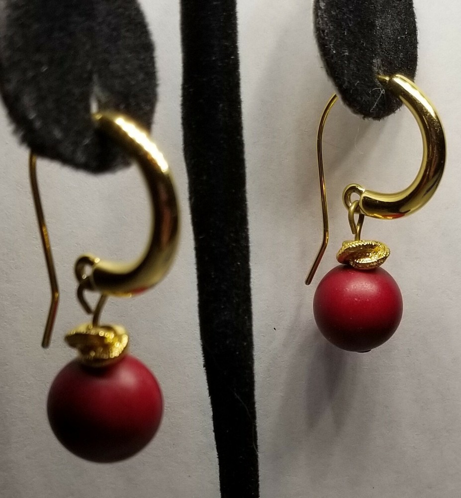 Goldtone Ring and Red Bead Earrings