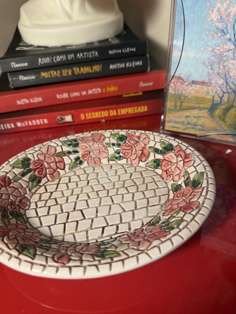 Italian Ceramic Platter, flower & mosaic cod39