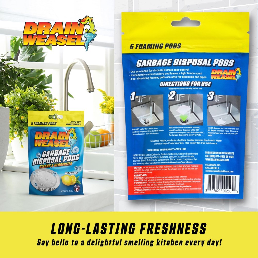 Drain Weasel Garbage Disposal Pods Cleaner and Deodorizer, Sink Odor...
