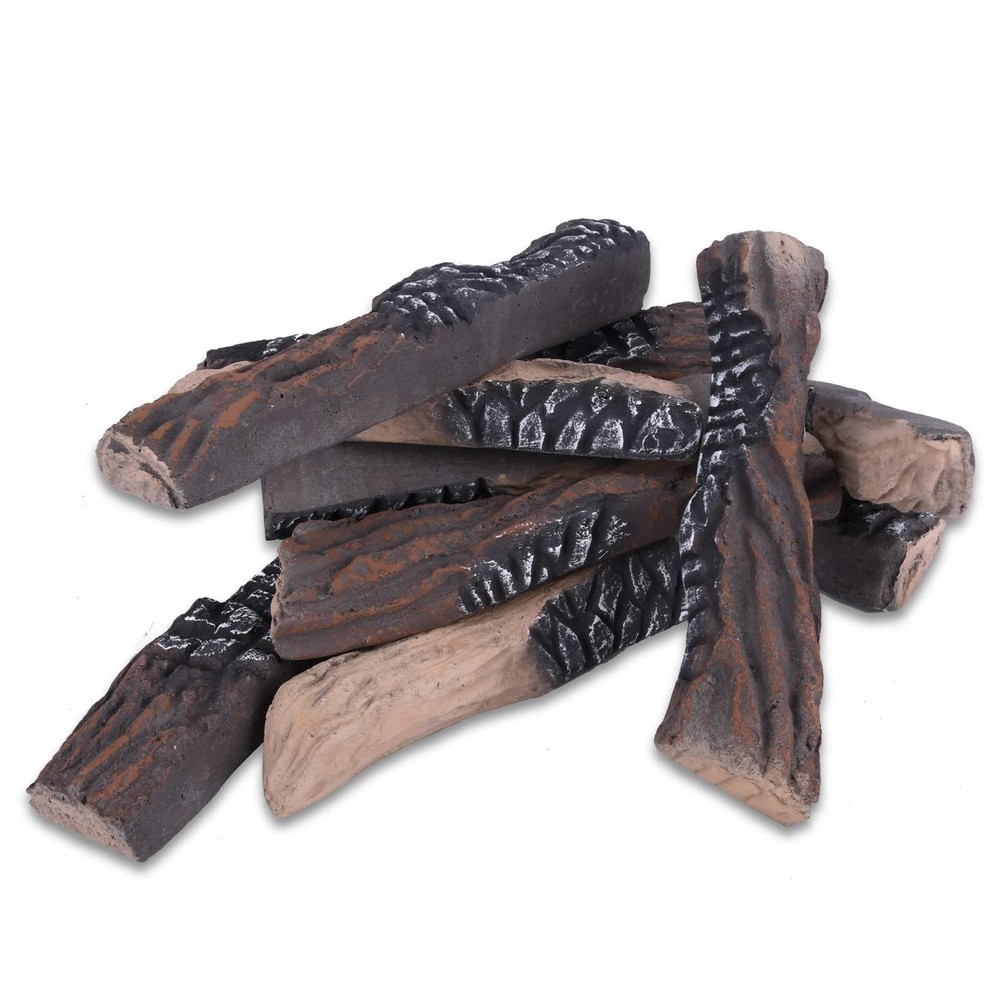 Large Gas Fireplace Logs, 10 Piece Ceramic Fire Logs for Fire Pit and Firepla...
