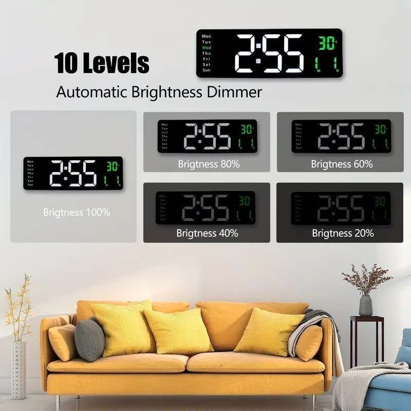 16" Large Digital Wall Mount LED Clock Count Down Timer Brightness Adjustment US