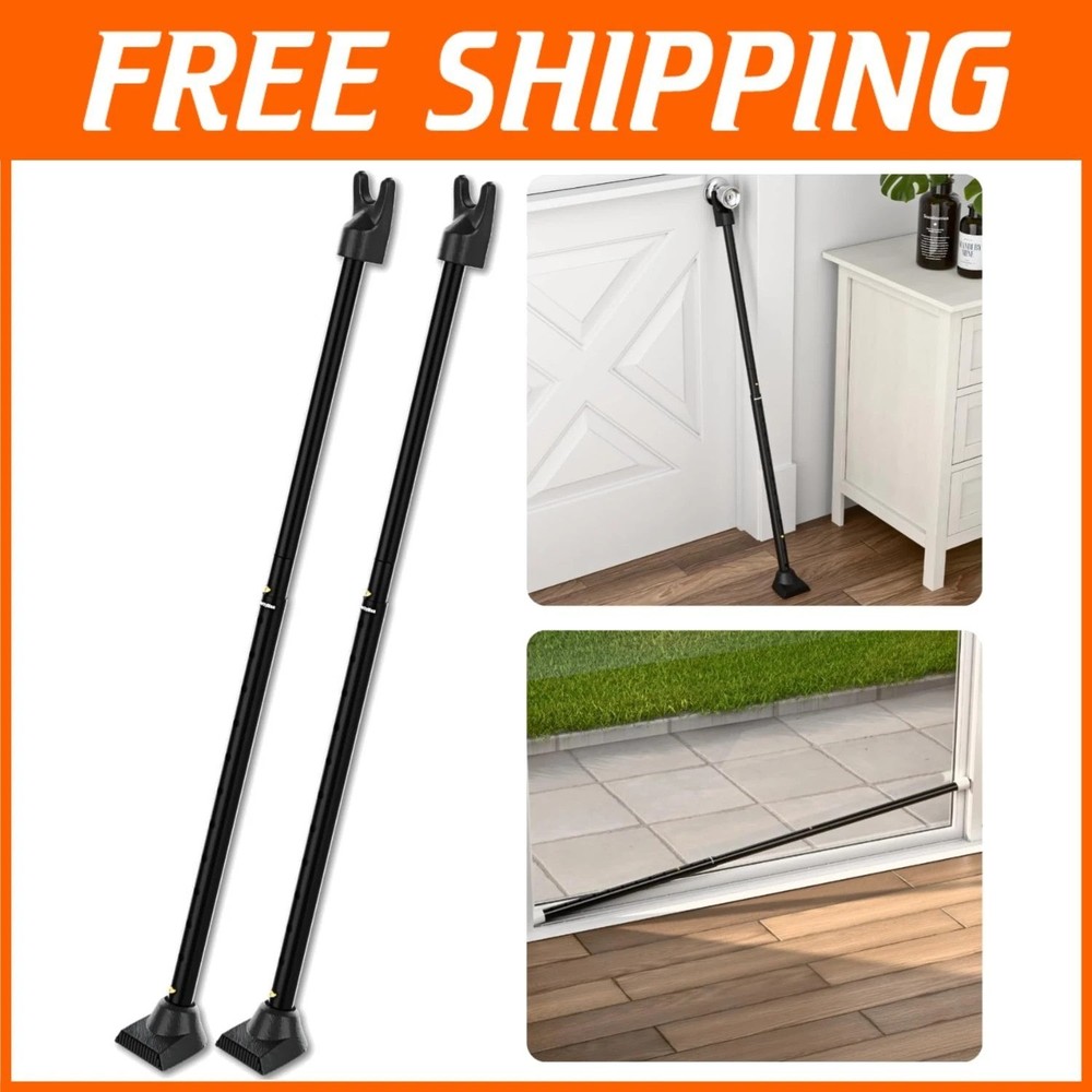 2-in-1 Door Security Bar Set - Heavy Duty Iron Construction