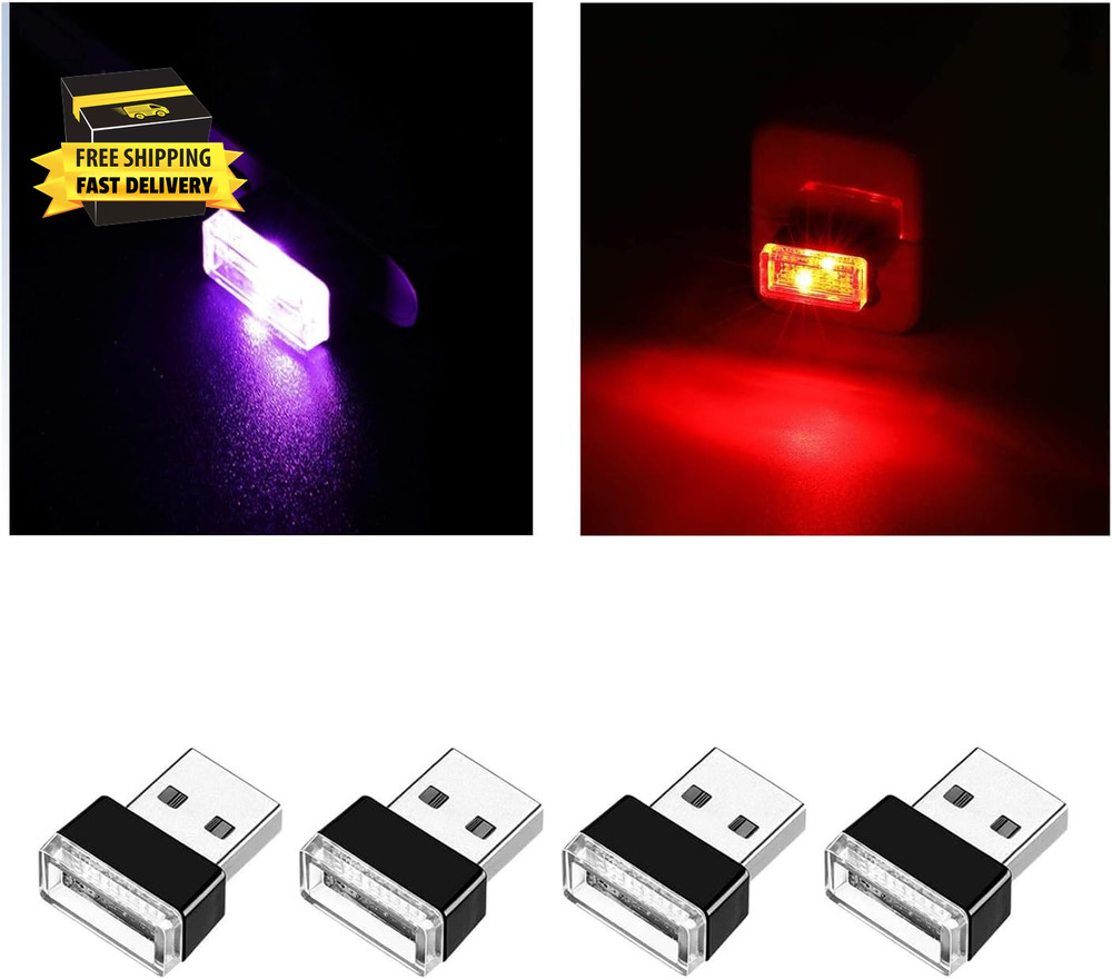 4 PCS USB LED Car Interior Atmosphere Lamp, Portable Mini LED Night Light, Plug-