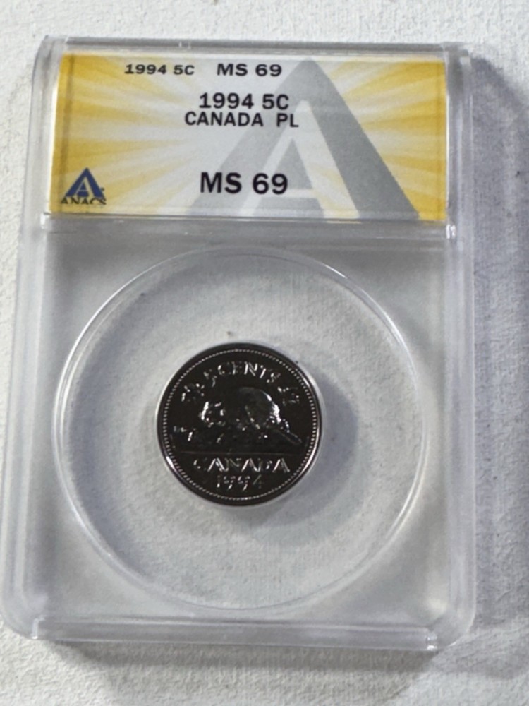 1994 Canada 5 Cents Graded MS 69 by ANACS Proof Like