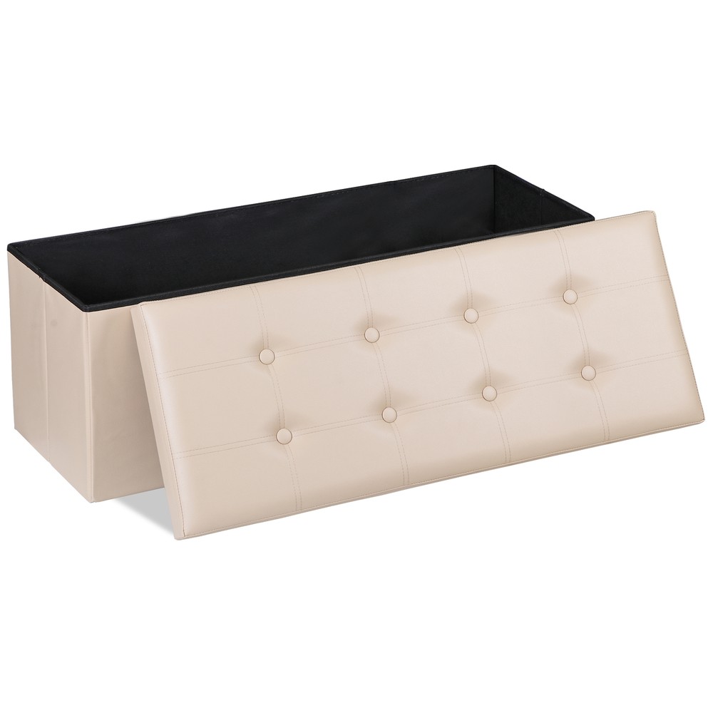 43" Folding Storage Ottoman Bench Storage Stools Footrest for Organizer Beige