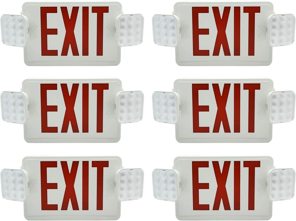 6 Pack LED Exit Sign with Emergency Light–Hi Output Compact Combo UL listed Red