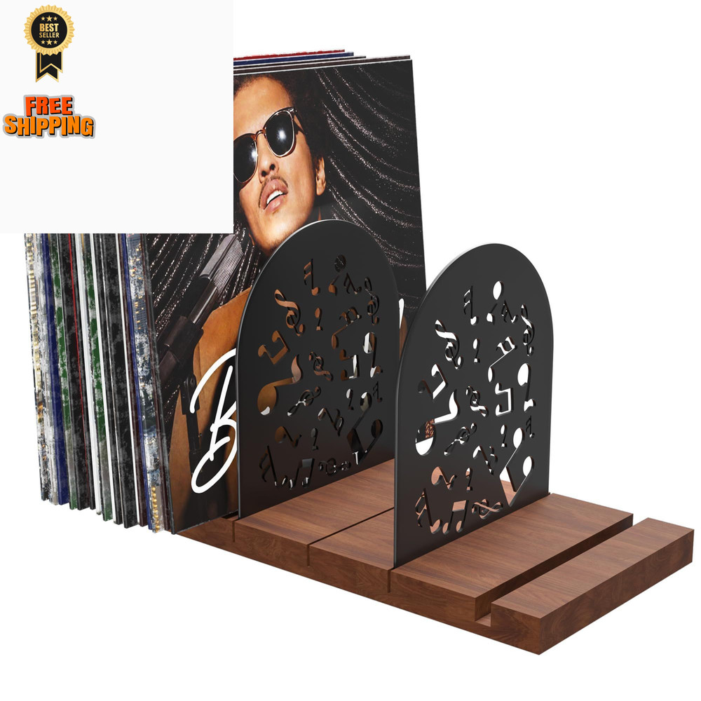 Vinyl Record Storage, Holder for 70-100 LP, Solid Pine Wood Brown