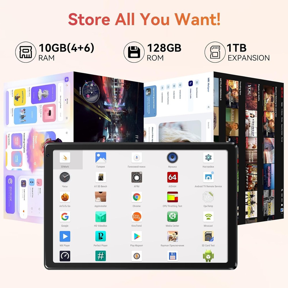 URAO 10.1" Android Tablet with Octa-core Processor 10GB RAM 128GB ROM HD IPS