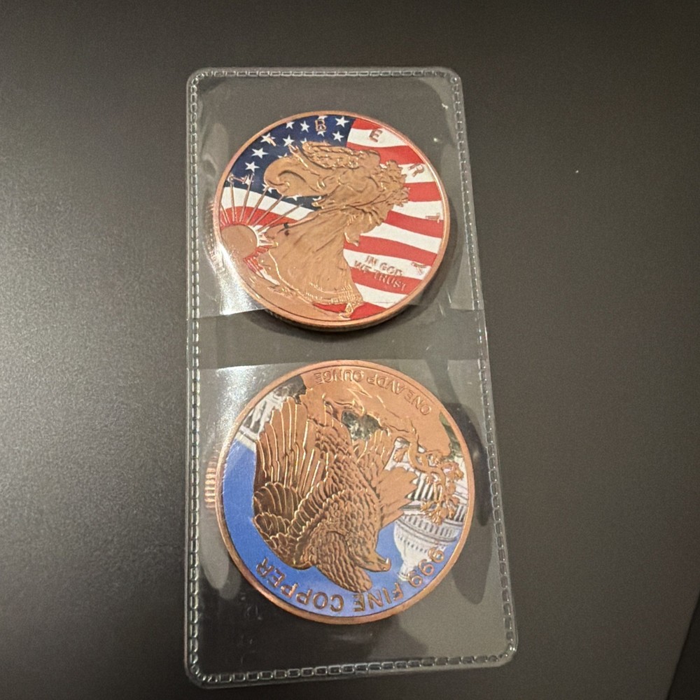 Two 1 Oz American Eagle Design Copper Rounds Colorized