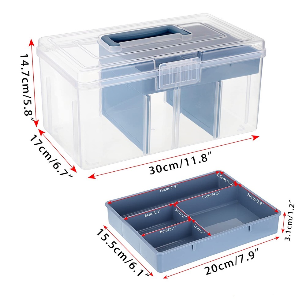 2 Layer Clear Plastic Dividing Storage Box with Removable Tray Multipurpose
