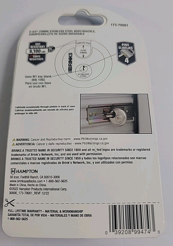 Brinks Stainless Steel Shielded Lock