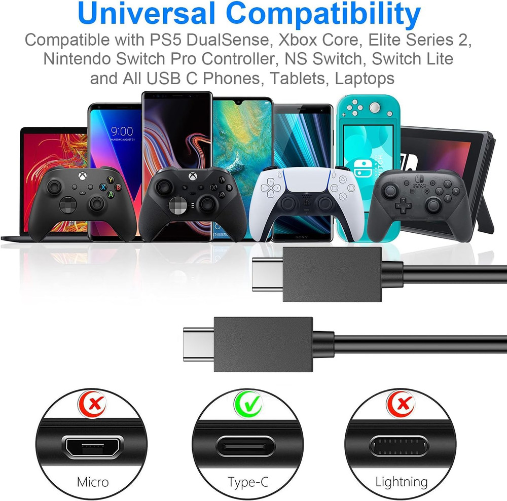 PS5 Controller Charger – 2 Pack 5FT OEM Original 3A Fast Charging Cable USB C to