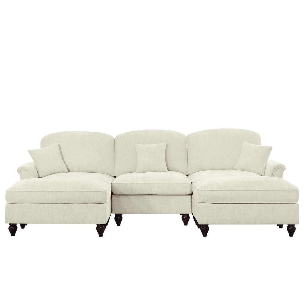 Comfy Modular Sectional Sofa U-Shape w/ Ottoman & Removable Skirts, Beige