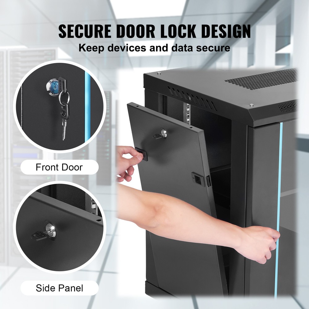 VEVOR 9U Wall Mount Network Server Rack Cabinet Enclosure 15.5'' Deep Door Lock