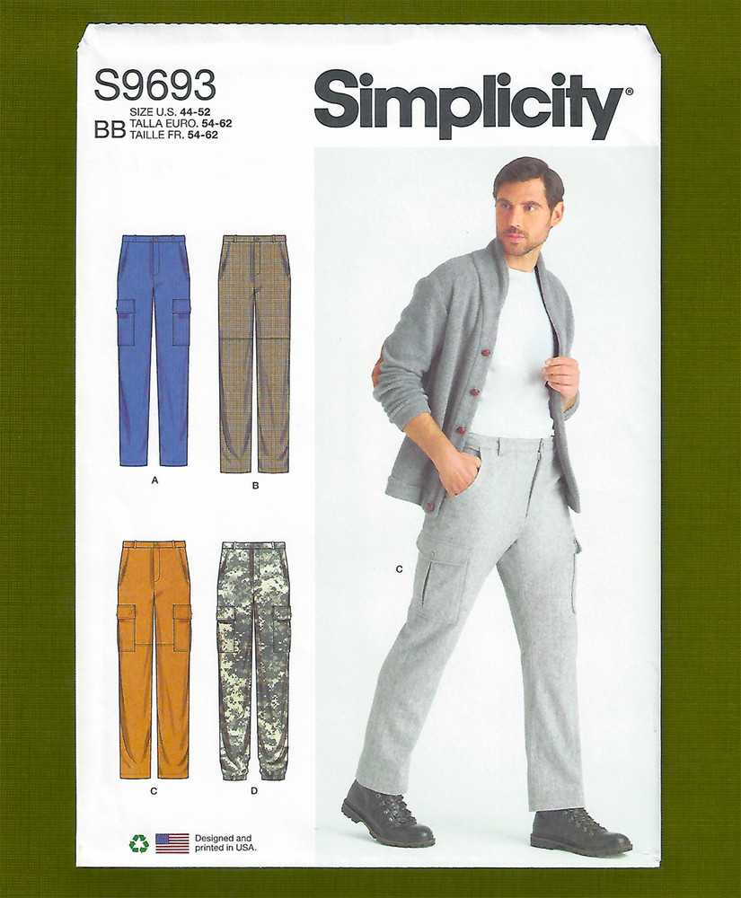 Men's Cargo Pants Sewing Pattern ~ 4 Variations! (Sizes 44-52) Simplicity 9693