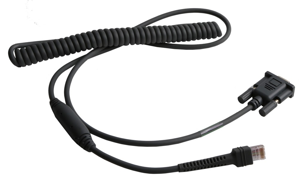 RS232 Cable; DB9F, Coiled, 9ft, Dark Grey (New)