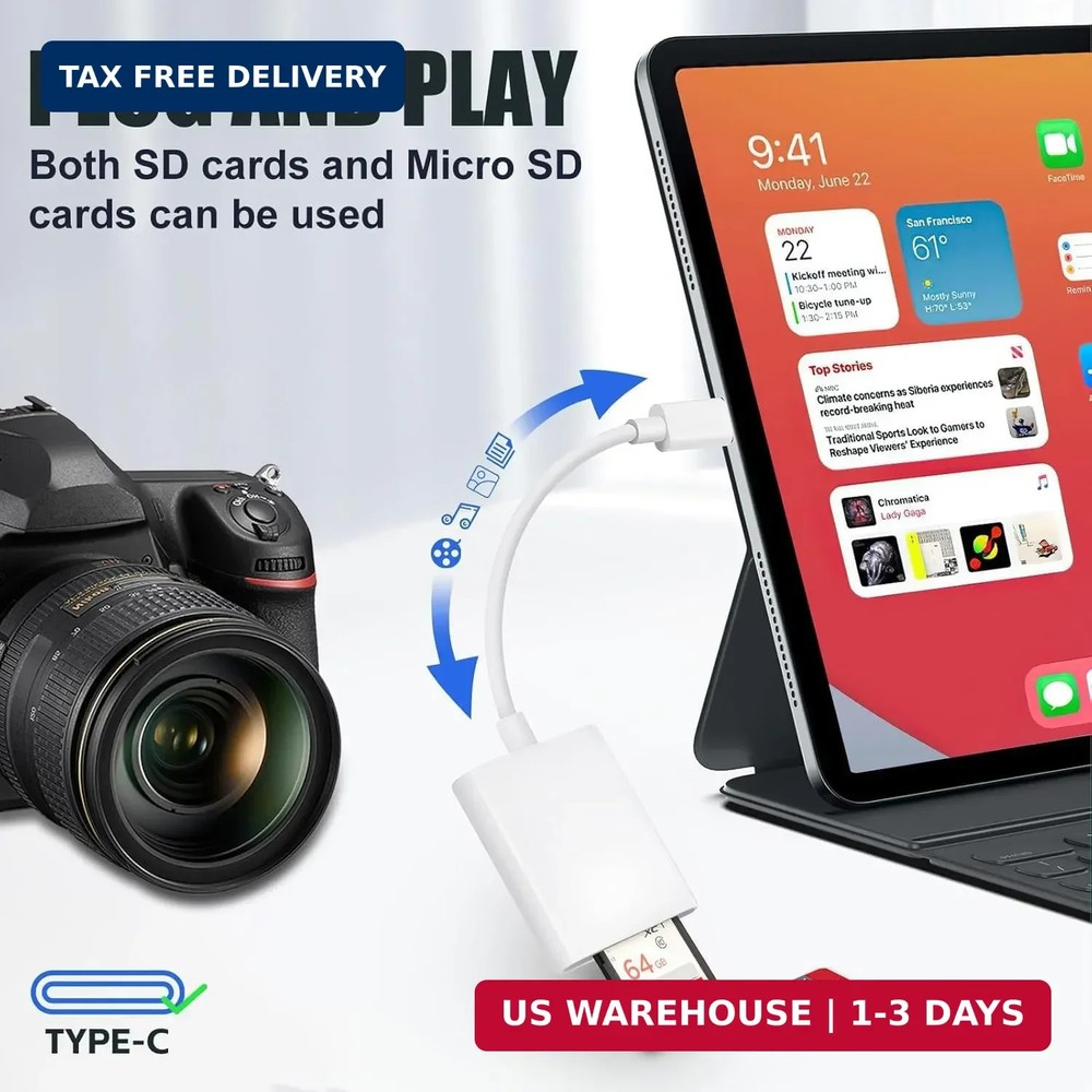 USB C SD Card Reader, Type C SD Card Reader, Supports SD and MicroSD Memory Card