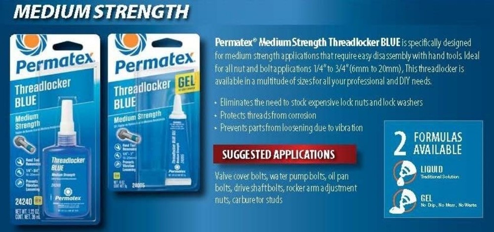 Medium Strength Threadlocker Blue, 36 ml, Automotive Threadlocker For Prevent...