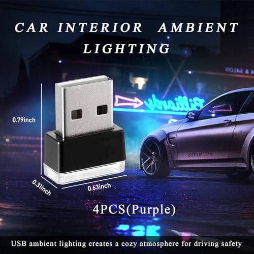 4 PCS USB LED Car Interior Atmosphere Lamp, Plug-in USB Interface Trunk Purple
