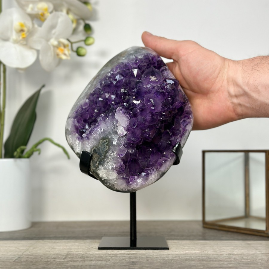 Amethyst Crystal Cluster Geode with Quartz Shell. MWS2636