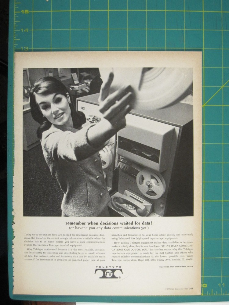 Print Ad Teletype 750 Data MOD Woman Computers 1966 Business Technology