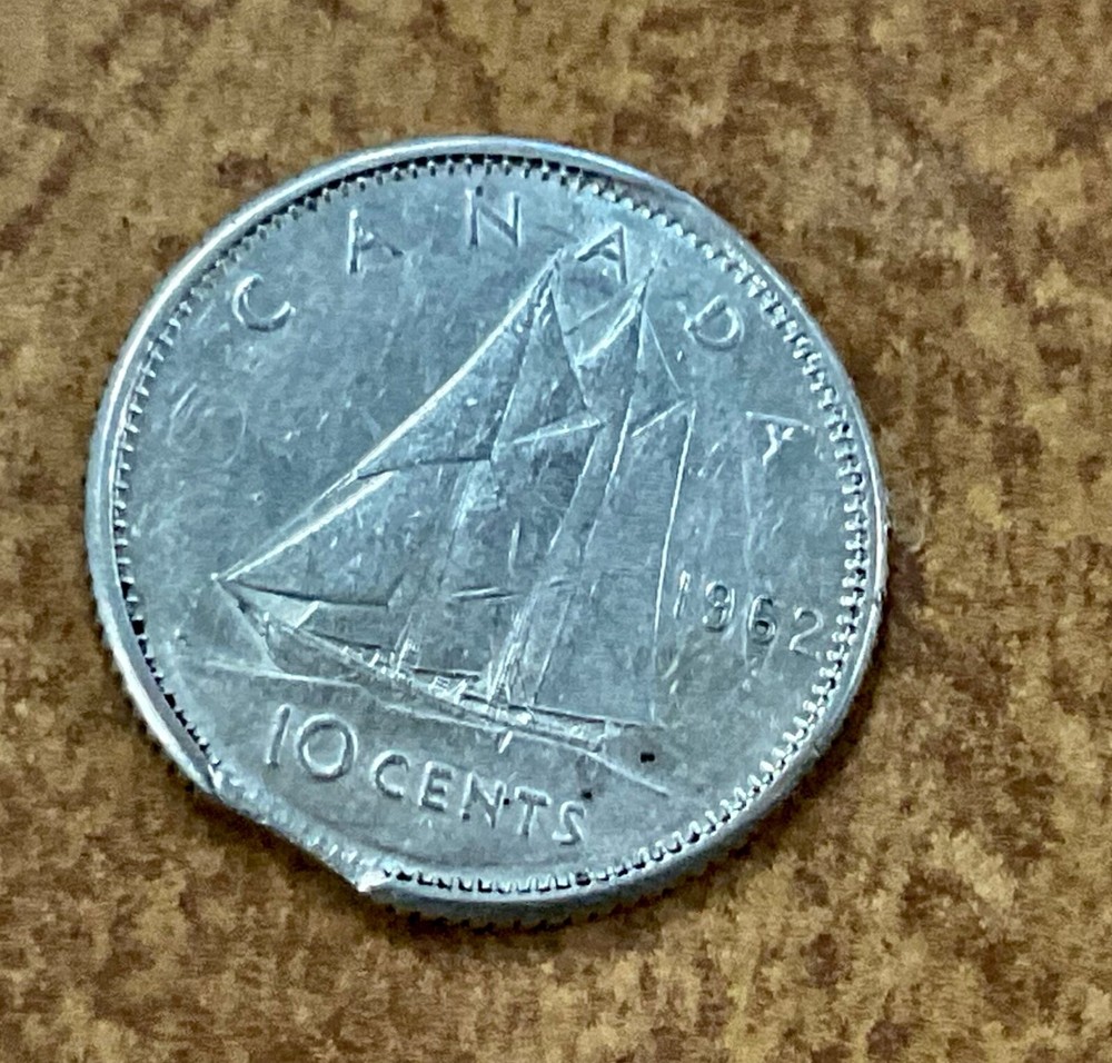 Canada 1962 silver 10c QE2 planchet error