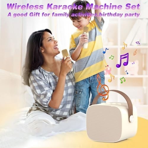 Pink Portable Mini Karaoke Machine With 2 Wireless Microphone Tested & Working