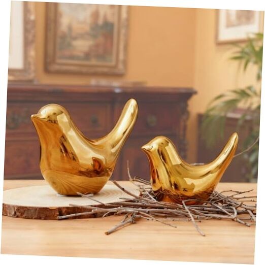 2 Pcs Ceramic Small Bird Figurines Modern Animal Statues for Home 、Room Gold