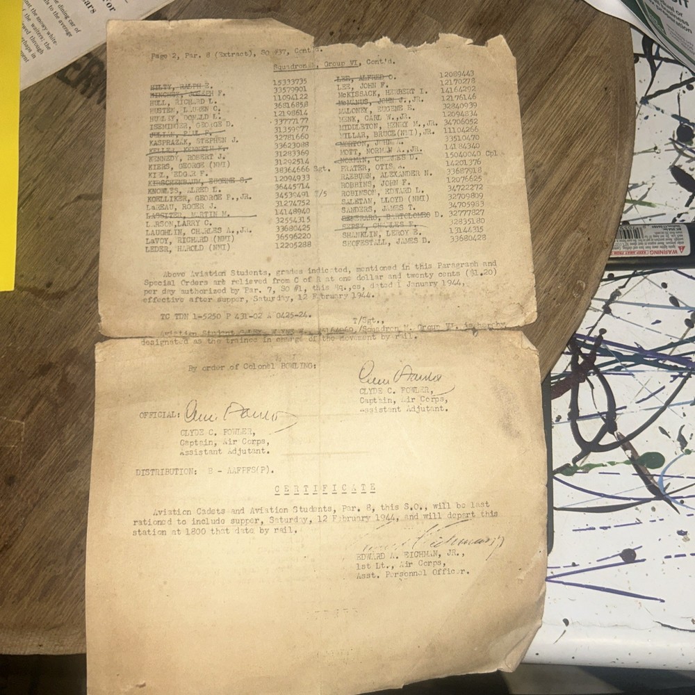 1944 Restricted Special Orders Extract From The Military