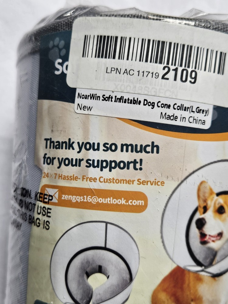 Size L Large Grey NoarWin Inflatable Dog Cone Collar Soft Dog Cone Post Surgery