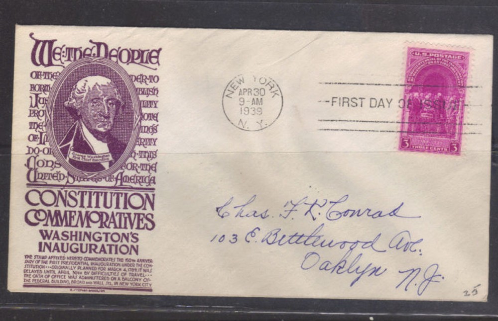 #854 Washington Inaugural FDC